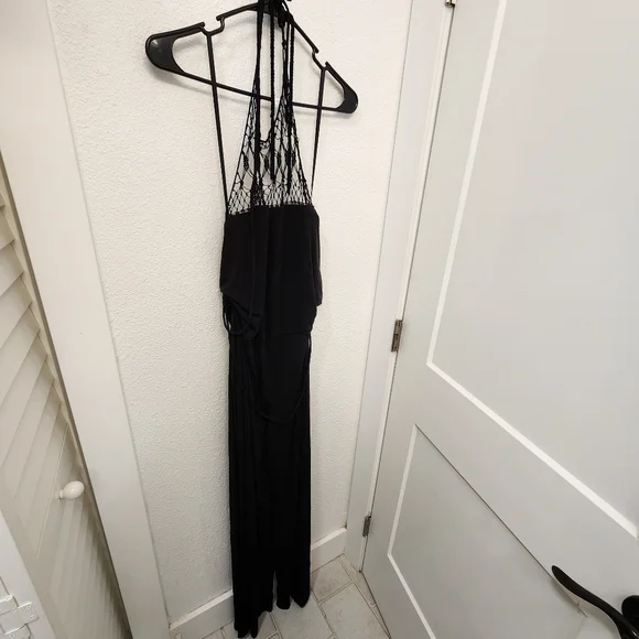 NWT Lauren Ralph Lauren Black Crochet Halter Pull On Jumpsuit - Picture 2 of 9